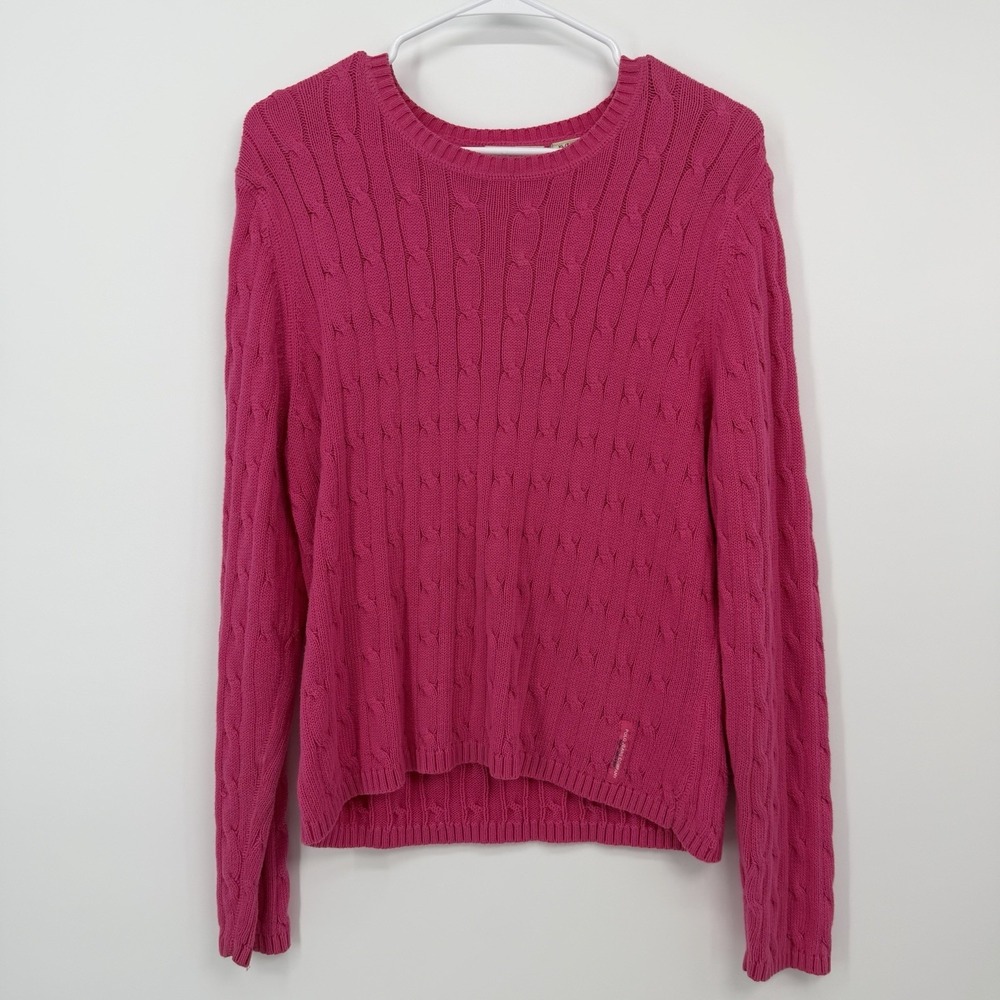 Polo Jeans Co Ralph Lauren Pink Cable Knit Sweater Womens XL Cotton Vintage
